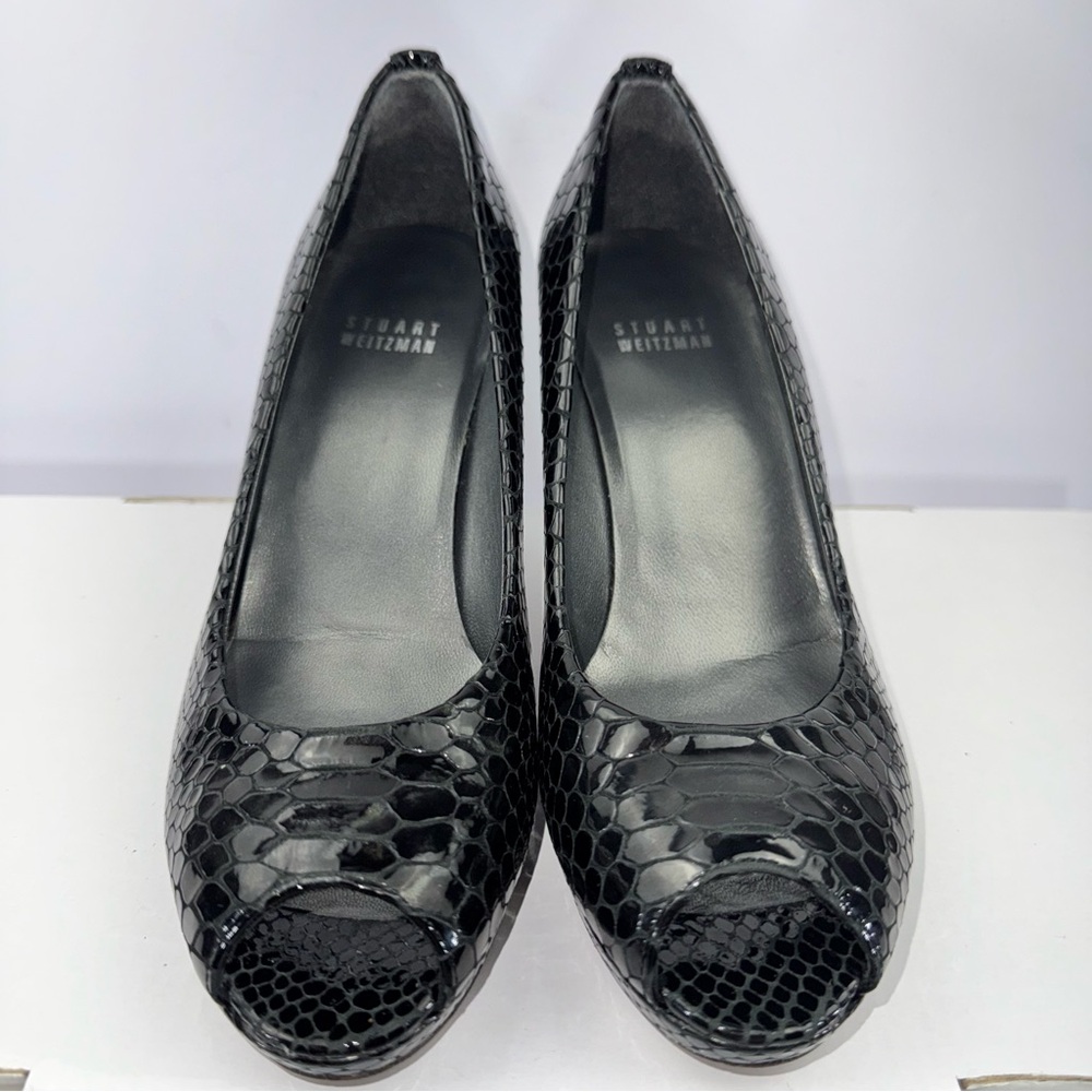 Stuart Weitzman Black Python Embossed Leather Pee… - image 3